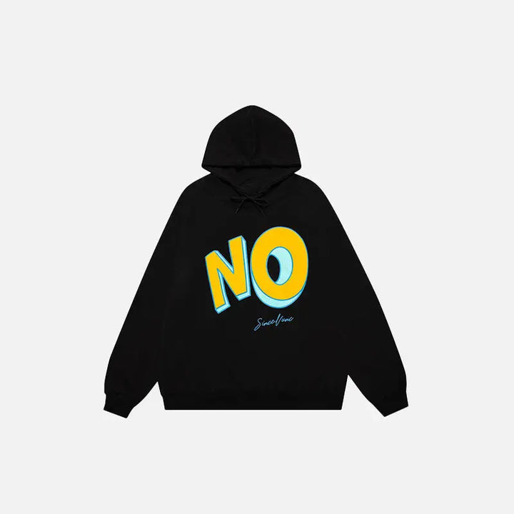 ’no’ letter print loose hoodie y2k - black / m - hoodies
