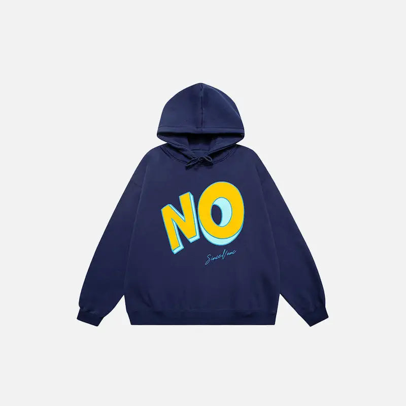 ’no’ letter print loose hoodie y2k - navy blue / m - hoodies