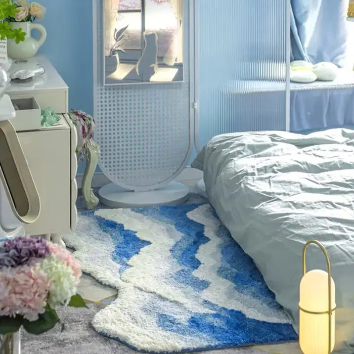 Ocean wave aesthetic rug for tranquil room decor