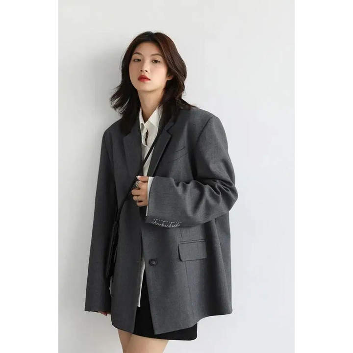 Office style wide shoulder classy blazer - gray / s