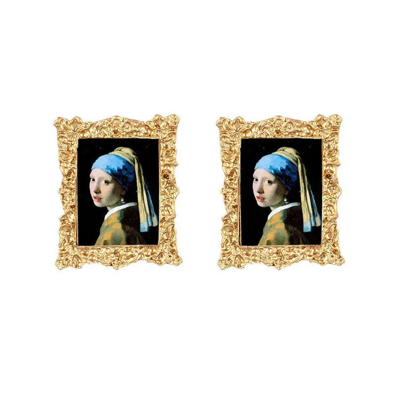 Girl with a pearl earring and mona lisa oil painting earrings - earrings