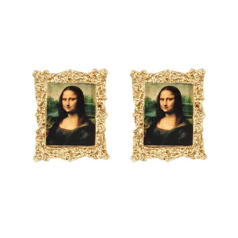 Girl with a pearl earring and mona lisa oil painting earrings - earrings