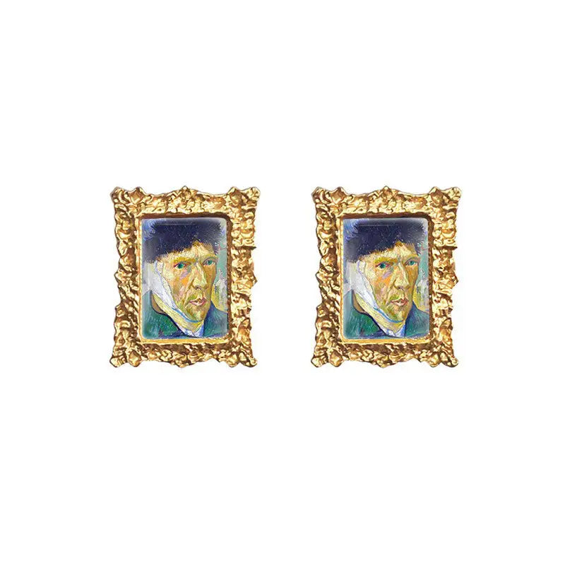 Impressionism oil painting earrings for y2k style jackets - self-portrait - earrings