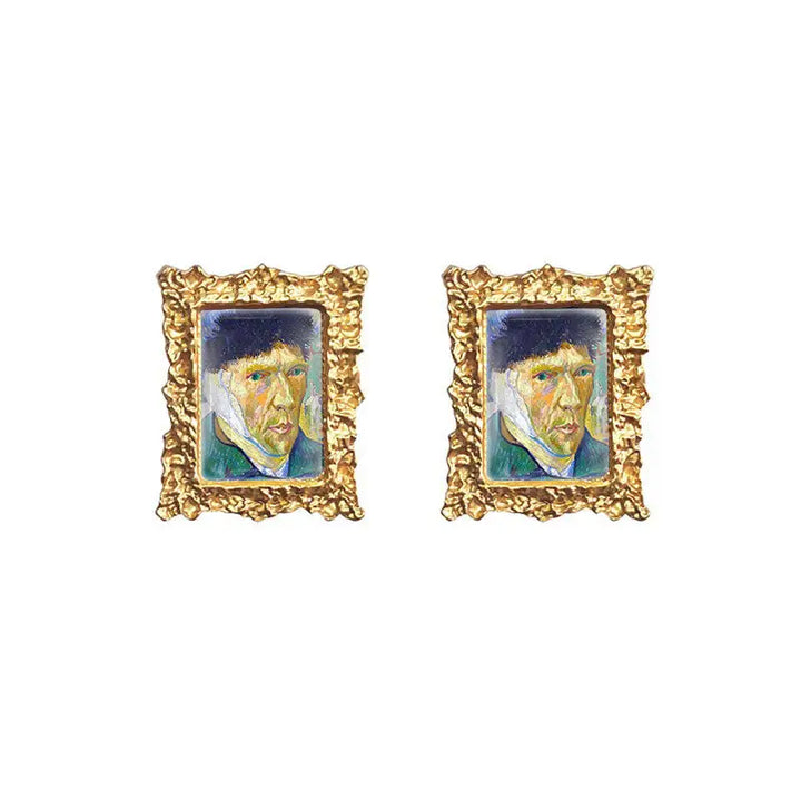 Impressionism oil painting earrings for y2k style jackets - self-portrait - earrings