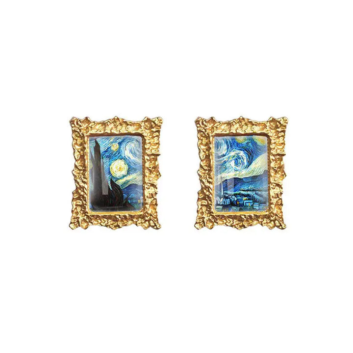 Impressionism oil painting earrings for y2k style jackets - starry night - earrings