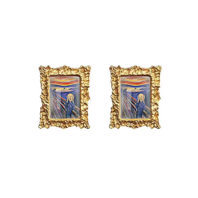 Impressionism oil painting earrings for y2k style jackets - the scream - earrings