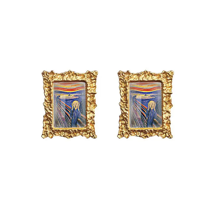 Impressionism oil painting earrings for y2k style jackets - the scream - earrings