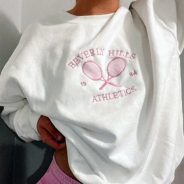 Old money aesthetic tennis sweatshirt - s / white - sweatshirts