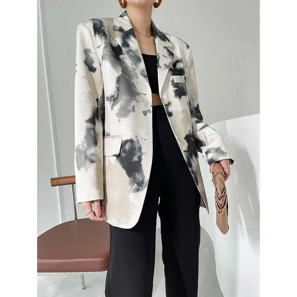 Chic watercolor print y2k jacket for artistic flair - blazer