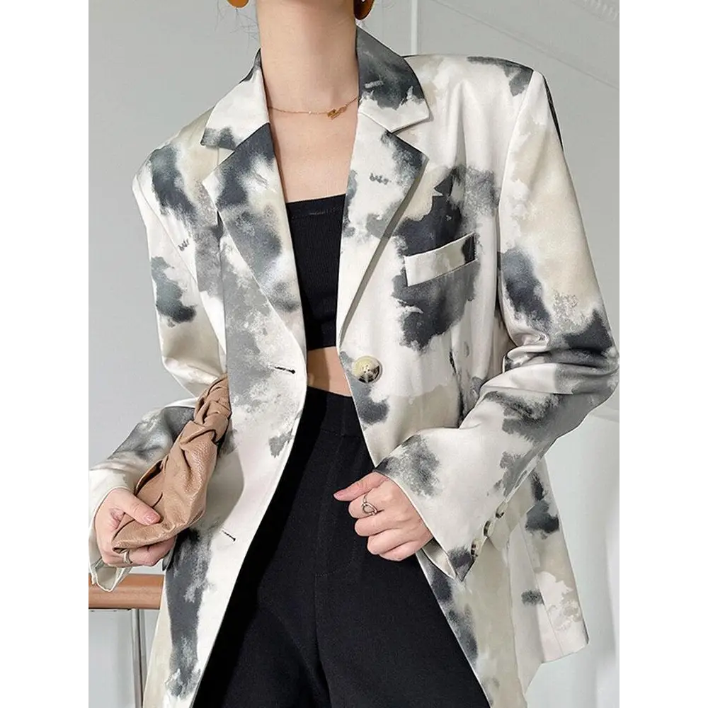 Chic watercolor print y2k jacket for artistic flair - beige / s - blazer