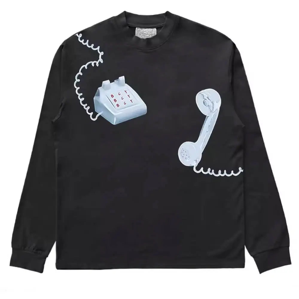 Y2k vintage telephone graphic black long-sleeve sweatshirt - m / sweatshirts