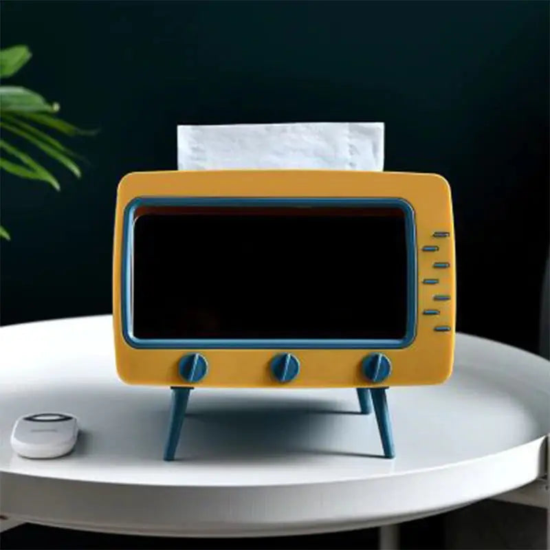 Old tv tissue box with mobile holder for y2k vintage decor