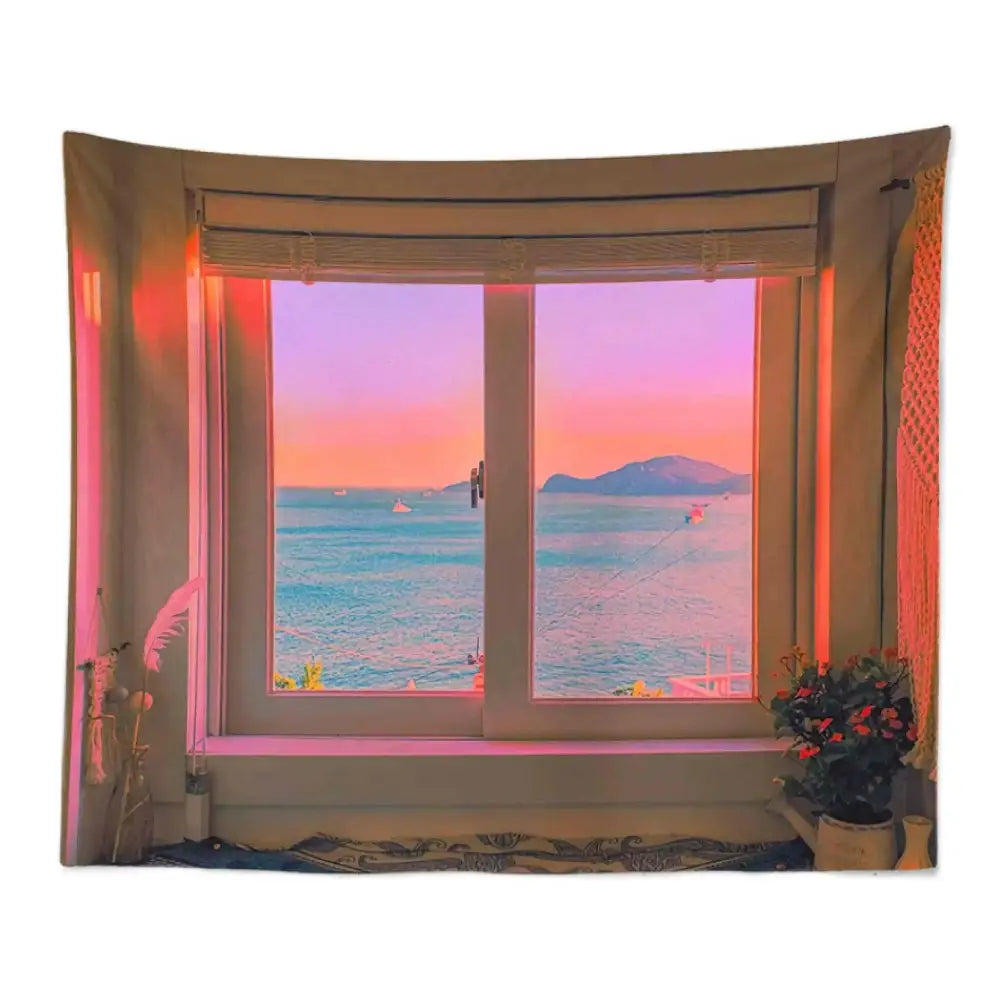 Open window tapestry for vintage and cottagecore aesthetic - 100x75 cm / 39.4x29.5