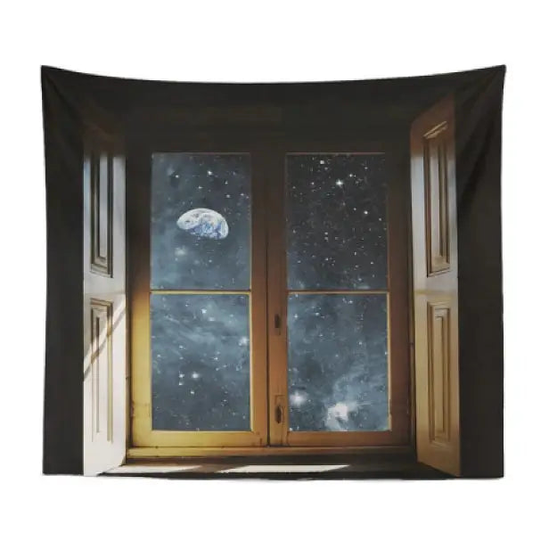 Open window tapestry for vintage and cottagecore aesthetic - 100x75 cm / 39.4x29.5 in / b