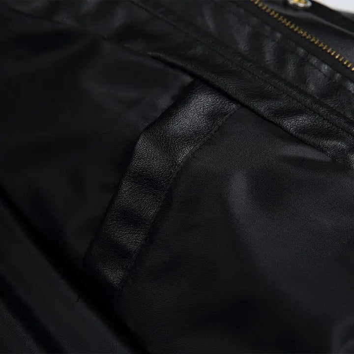 Oversized color block leather varsity jacket y2k