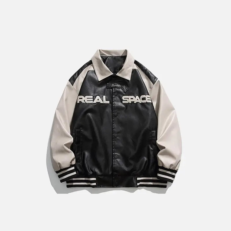 Oversized leather varsity jacket y2k - black / m - varsity jackets