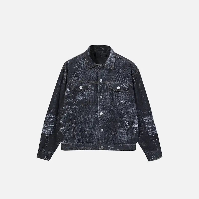 Oversized loose washed denim jacket y2k - black / m