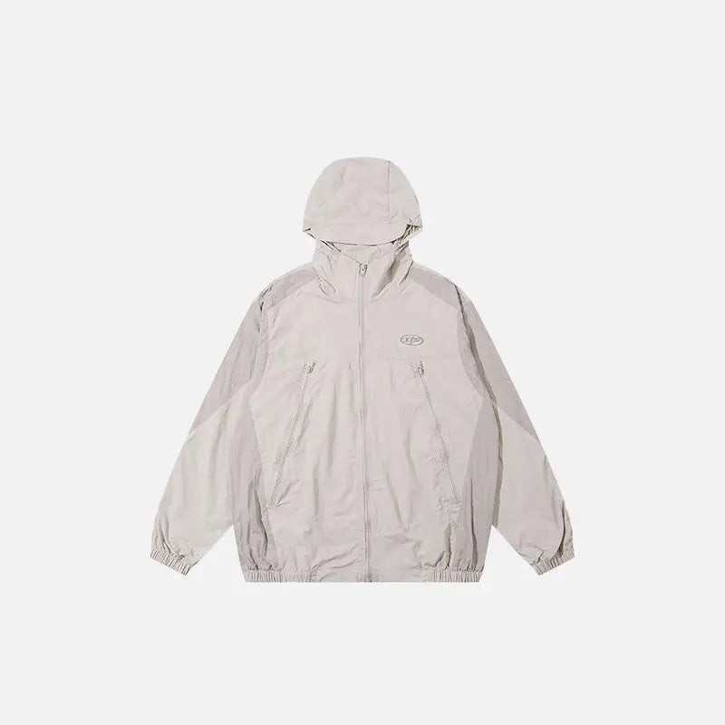 Oversized patchwork zip-up windbreaker jacket y2k - beige / s