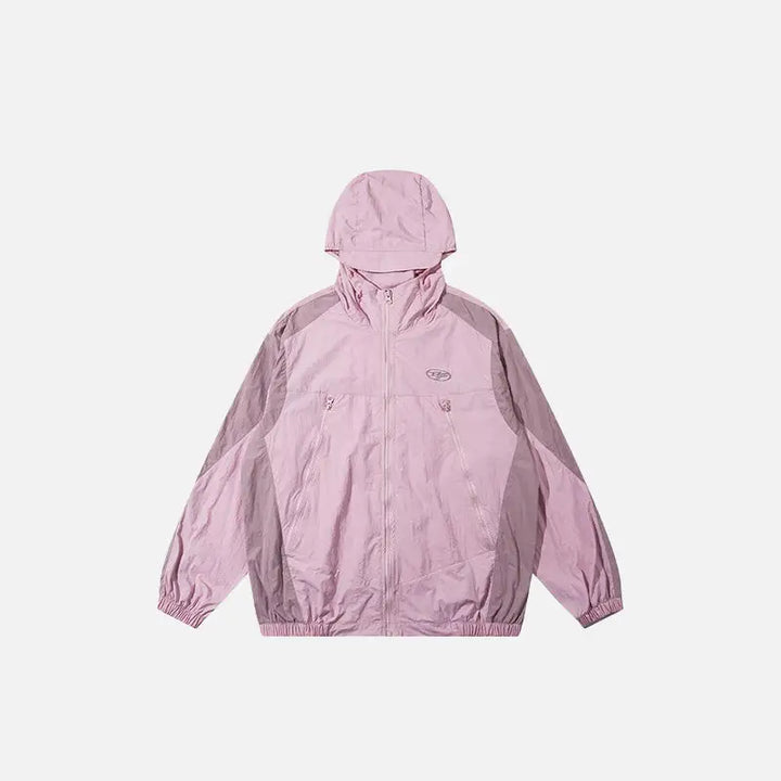Oversized patchwork zip-up windbreaker jacket y2k - pink / s