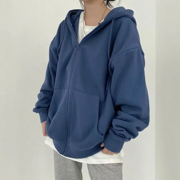 Oversized solid color zip-up hoodie y2k - blue / s - hoodies
