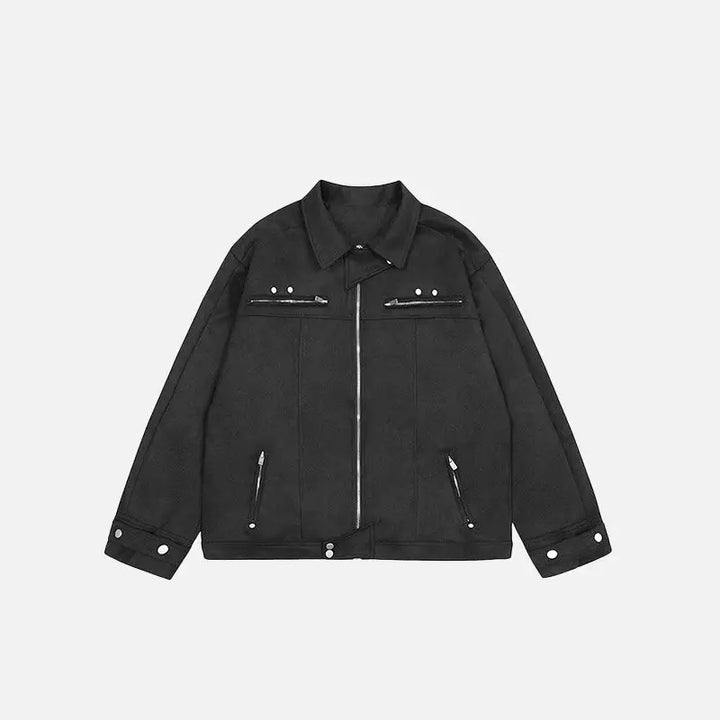 Oversized solid zip-up denim jacket y2k - black / m - jackets