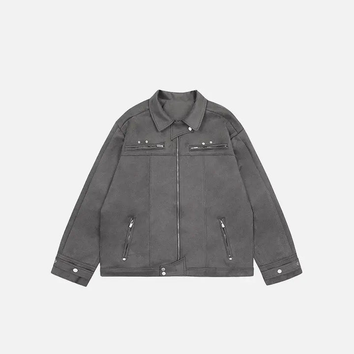 Oversized solid zip-up denim jacket y2k - gray / m - jackets