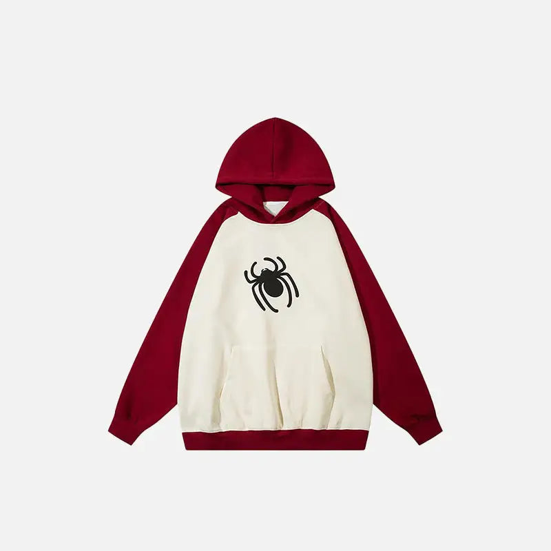 Oversized spider print hoodie y2k - burgundy / m - hoodies
