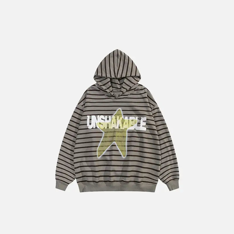 Oversized striped star print hoodie y2k - gray / s - hoodies