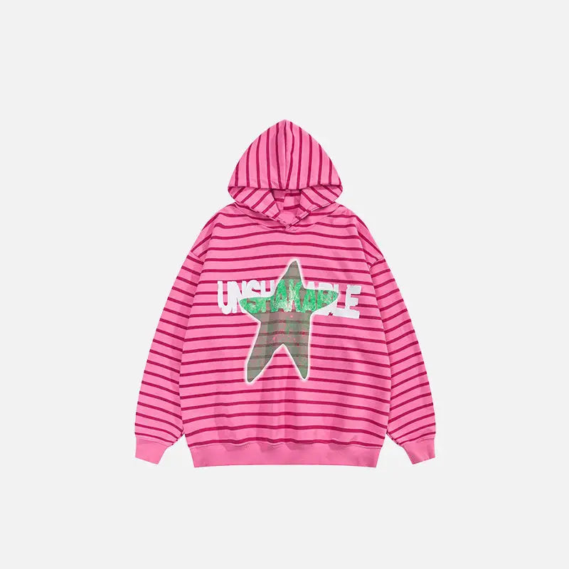 Oversized striped star print hoodie y2k - pink / s - hoodies