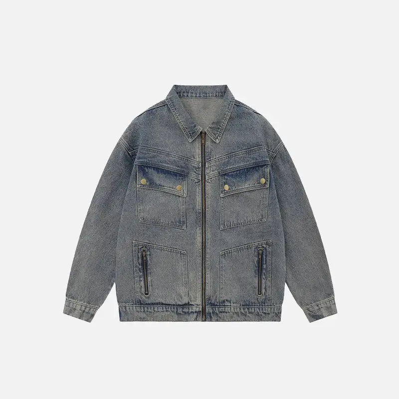 Oversized washed solid denim jacket y2k - blue / s