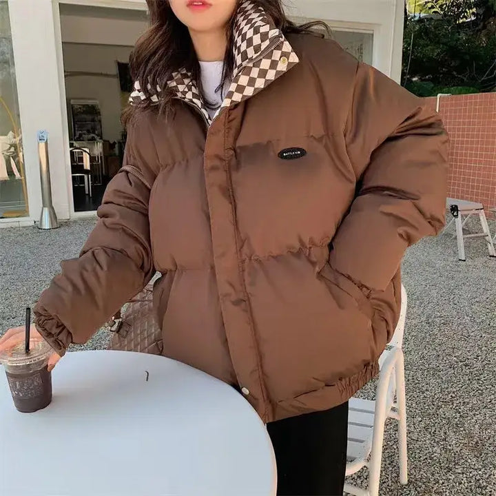 Oversized women’s puffer jacket y2k - coffee / s