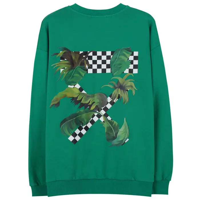 Palm leaf checker sweatshirt - sweatshirts