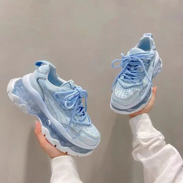 Pastel blue sport running shoes with kawaii style and functionality - women