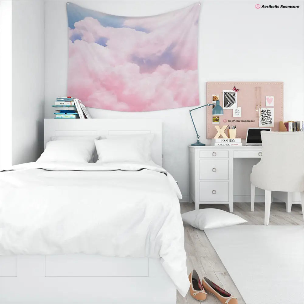 Pastel clouds tapestry for soft girl and kawaii aesthetic decor