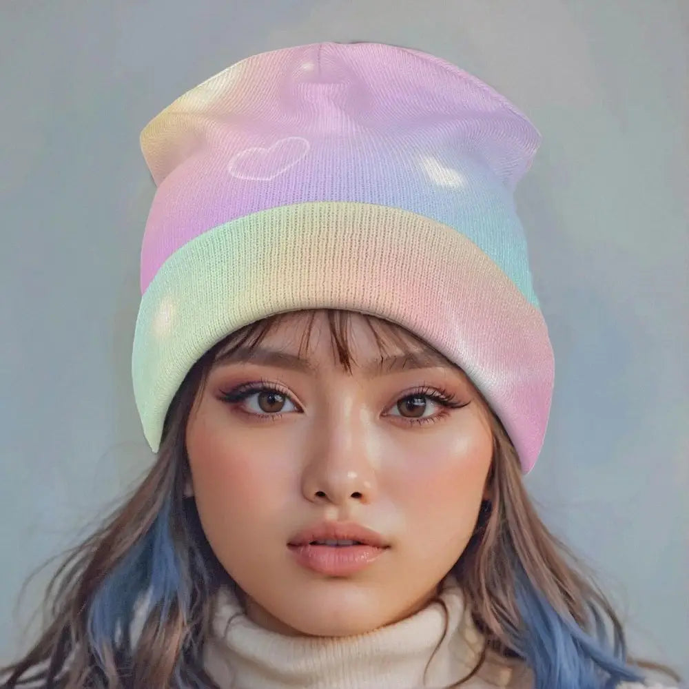 Pastel fairy kei knit beanie hat - white / one size