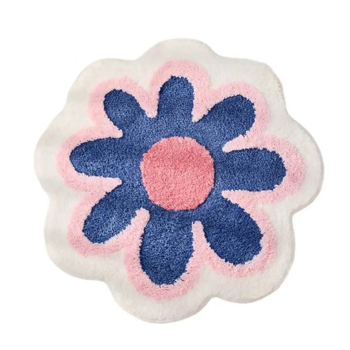 Pastel flower rug for a vibrant y2k aesthetic bedroom or bathroom - blue - rugs