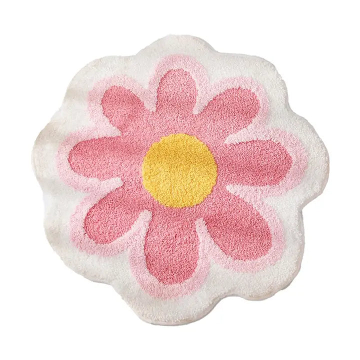 Pastel flower rug for a vibrant y2k aesthetic bedroom or bathroom - pink - rugs