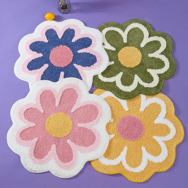 Pastel flower rug for a vibrant y2k aesthetic bedroom or bathroom - rugs