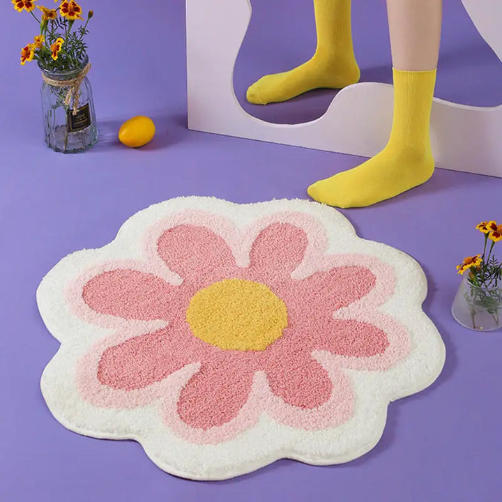 Pastel flower rug for a vibrant y2k aesthetic bedroom or bathroom - rugs