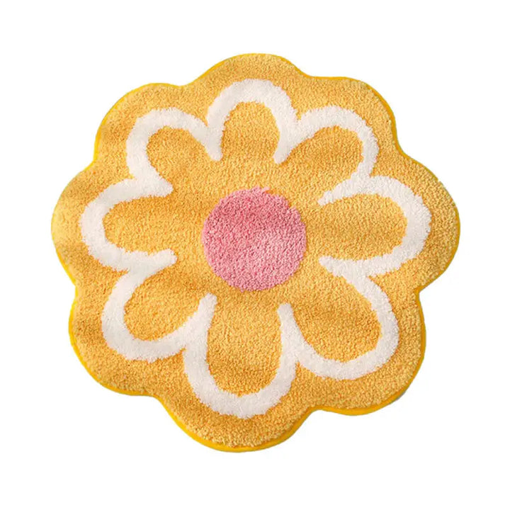 Pastel flower rug for a vibrant y2k aesthetic bedroom or bathroom - yellow - rugs