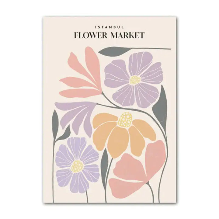 Pastel flowers canvas posters for danish aesthetic rooms - a / 5.9x7.9in / 15x20cm - decor