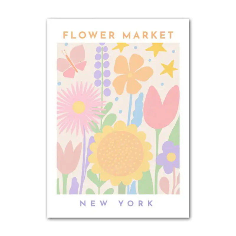 Pastel flowers canvas posters for danish aesthetic rooms - g / 5.9x7.9in / 15x20cm - decor