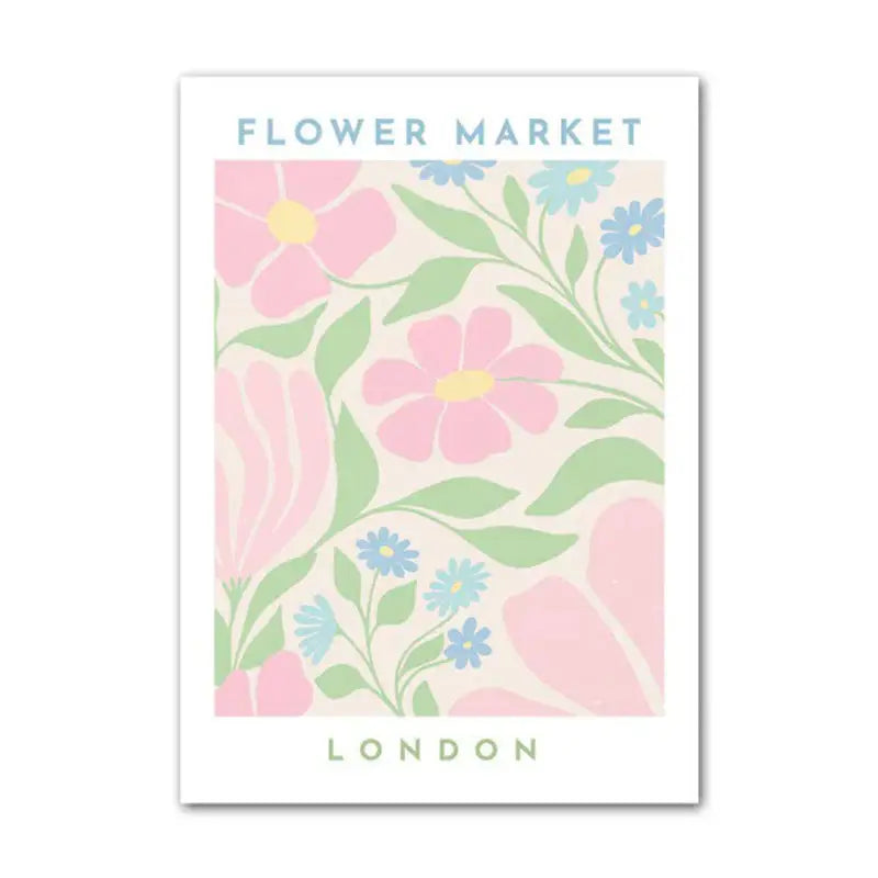 Pastel flowers canvas posters for danish aesthetic rooms - h / 5.9x7.9in / 15x20cm - decor