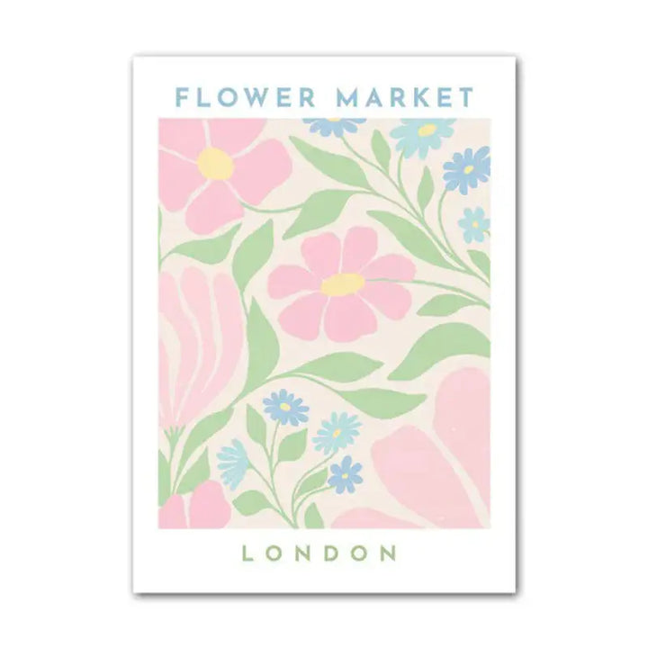 Pastel flowers canvas posters for danish aesthetic rooms - h / 5.9x7.9in / 15x20cm - decor