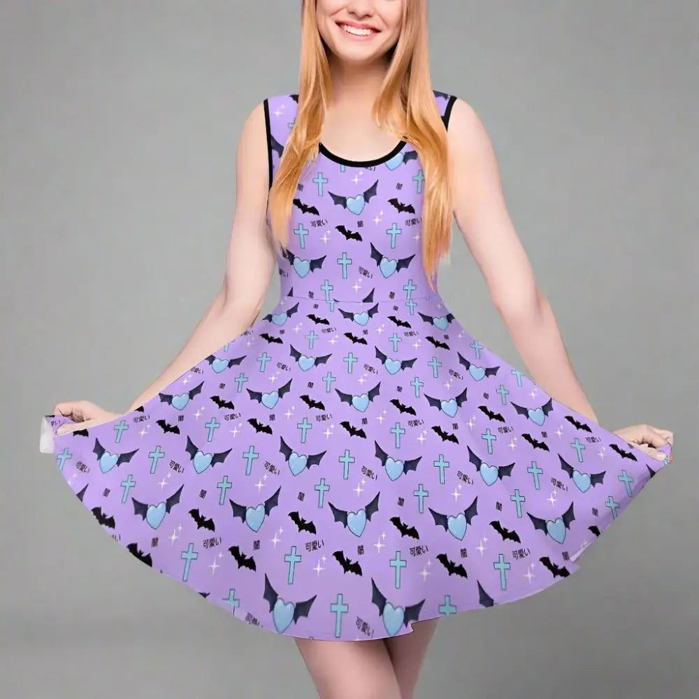 Pastel goth sleeveless skater dress - purple / xs