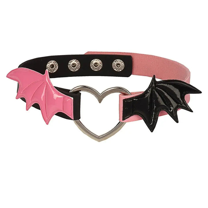 Pastel goth heart pendant choker necklace in pink - pink-black / one size