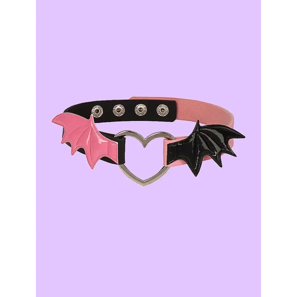 Pastel goth heart pendant choker necklace in pink - pink-black / one size