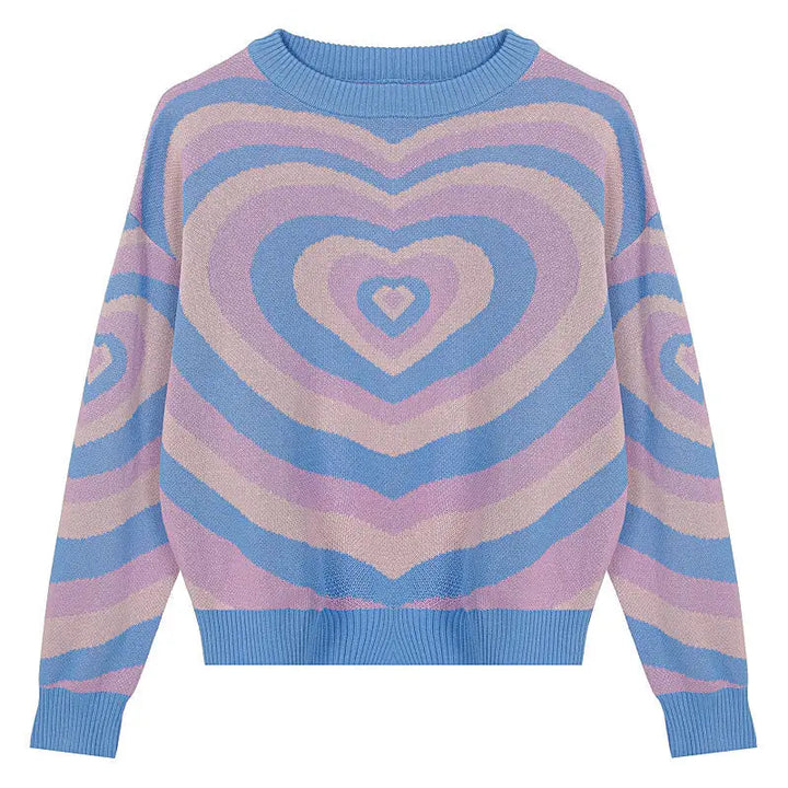 Pastel heart sweater with groovy purple pattern