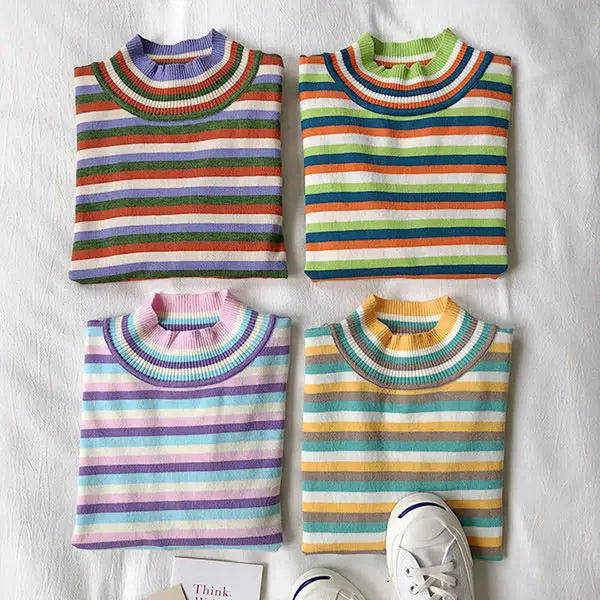 Pastel striped turtleneck jumper - sweatshirts