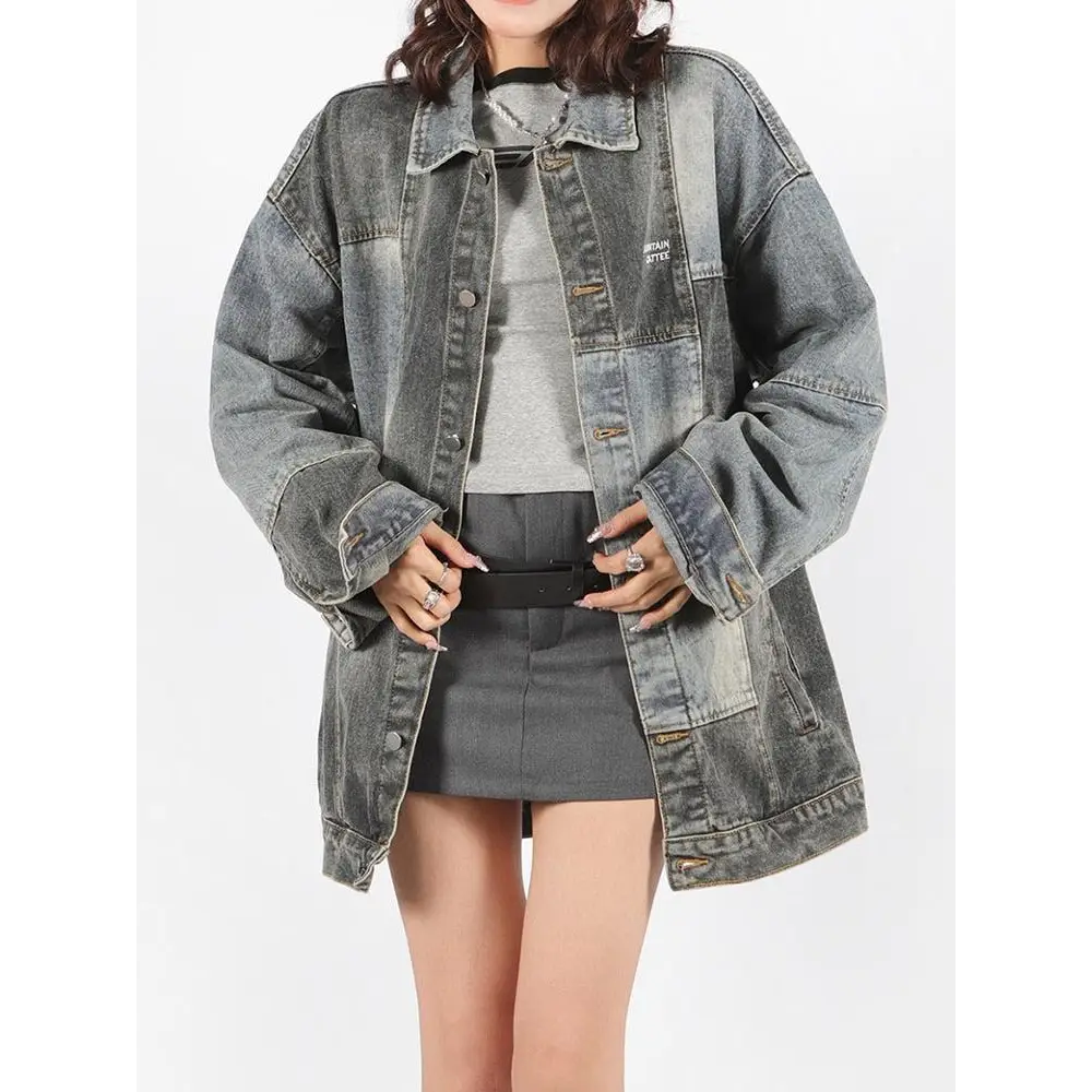 Patchwork oversized denim jacket